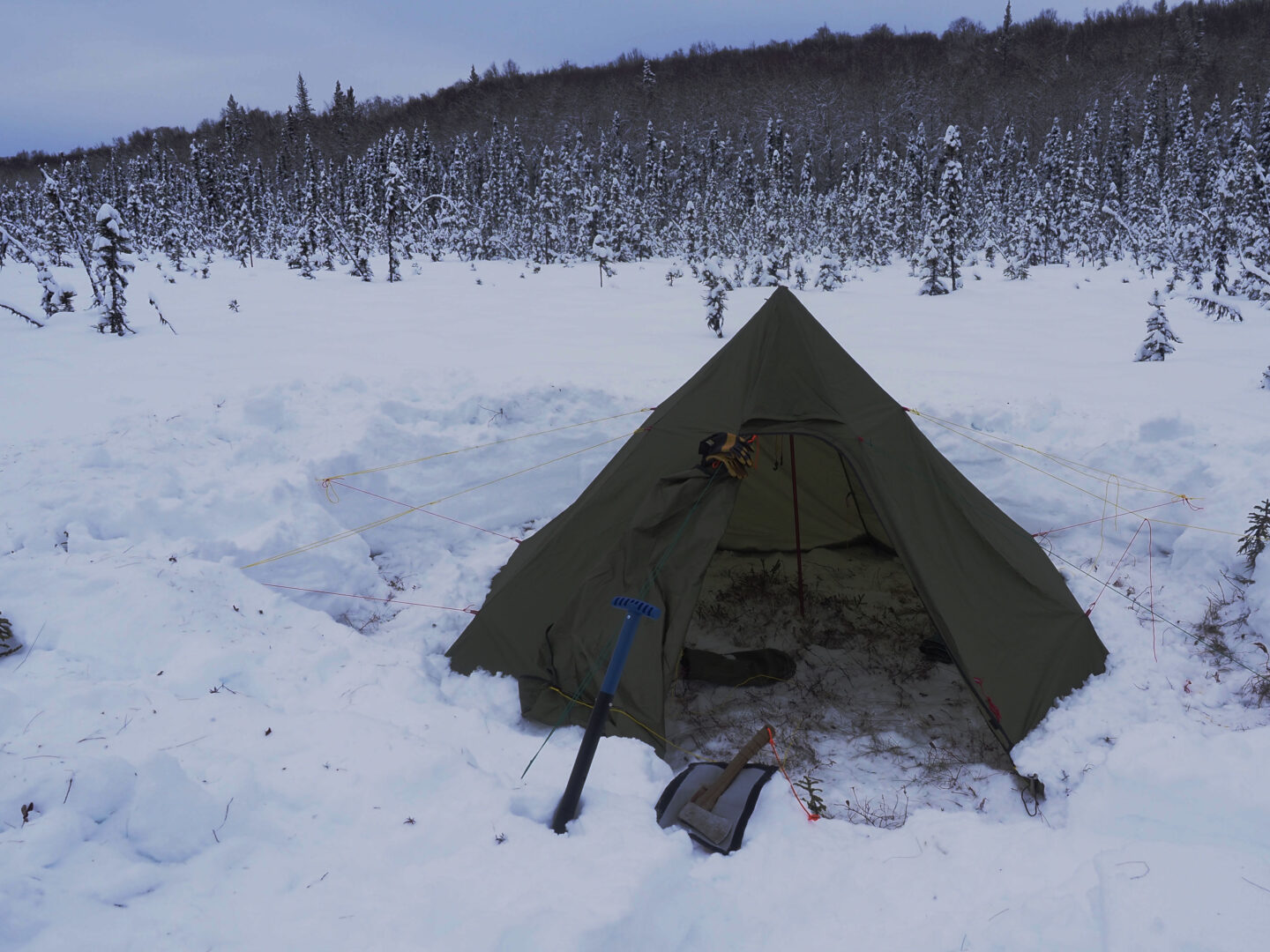 Hot tent set up in Nancy Lake State Recreation SIte, Alaska