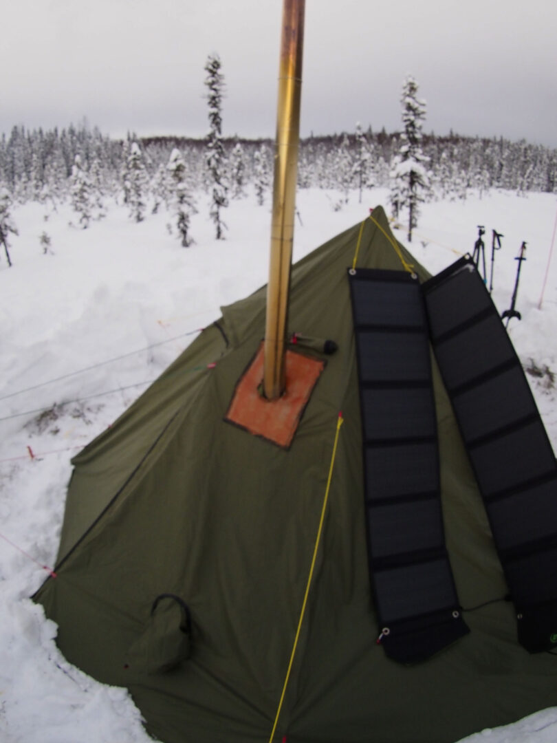 Solar panels on a hot tent, in Alaska