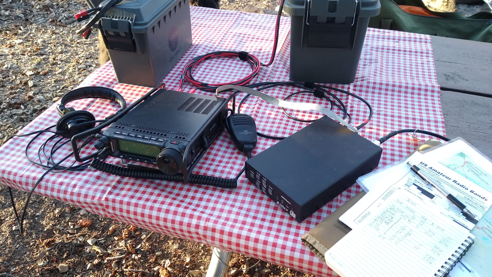 A basic HF portable/field operating station consisting of the radio, power supply, and tuner.